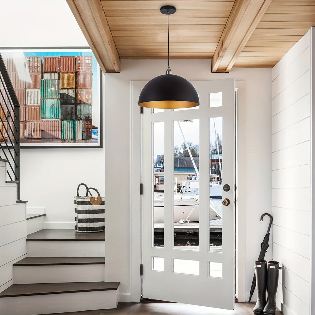 Industrial Iron Dome Pendant Light – styled view