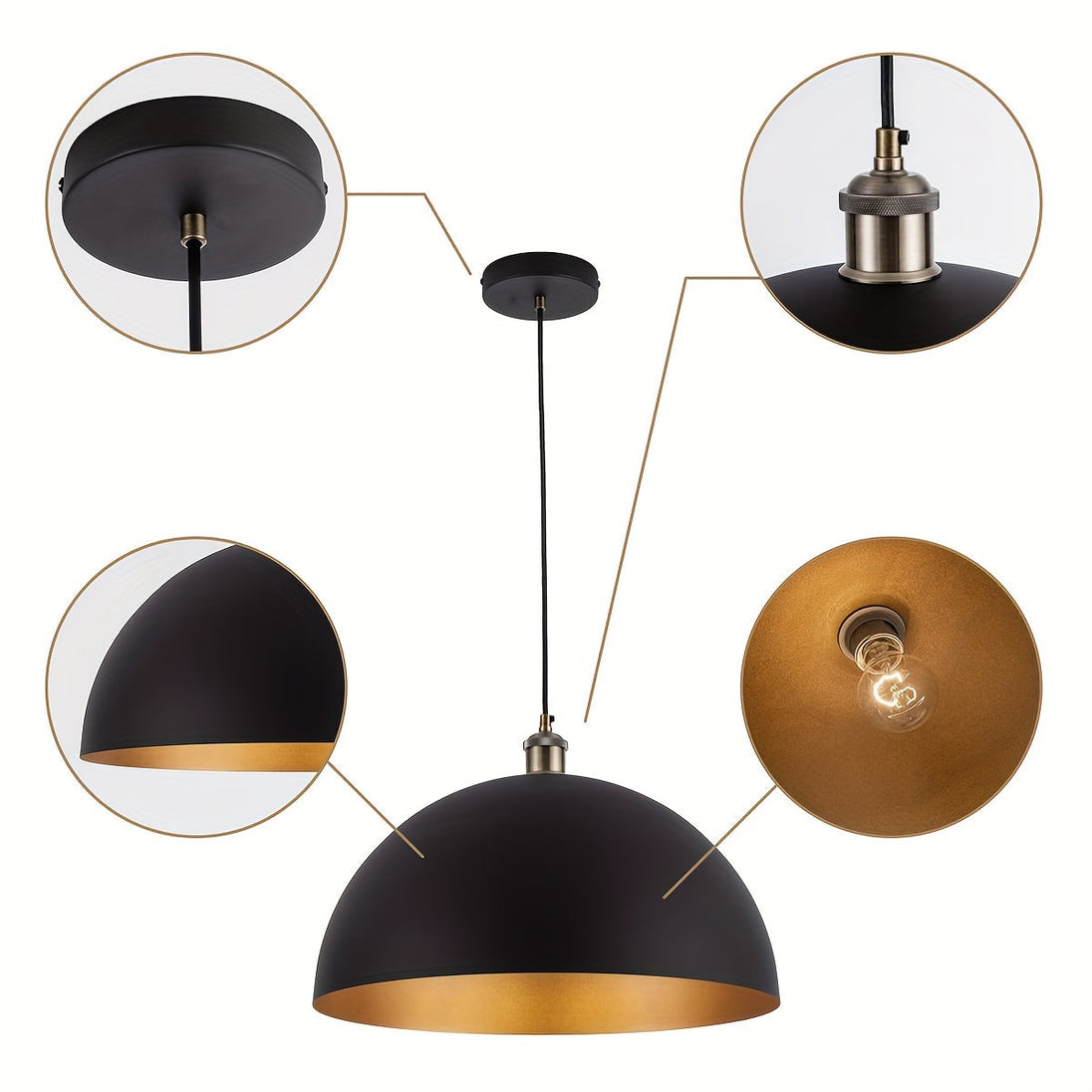 Industrial Iron Dome Pendant Light – alternative angle