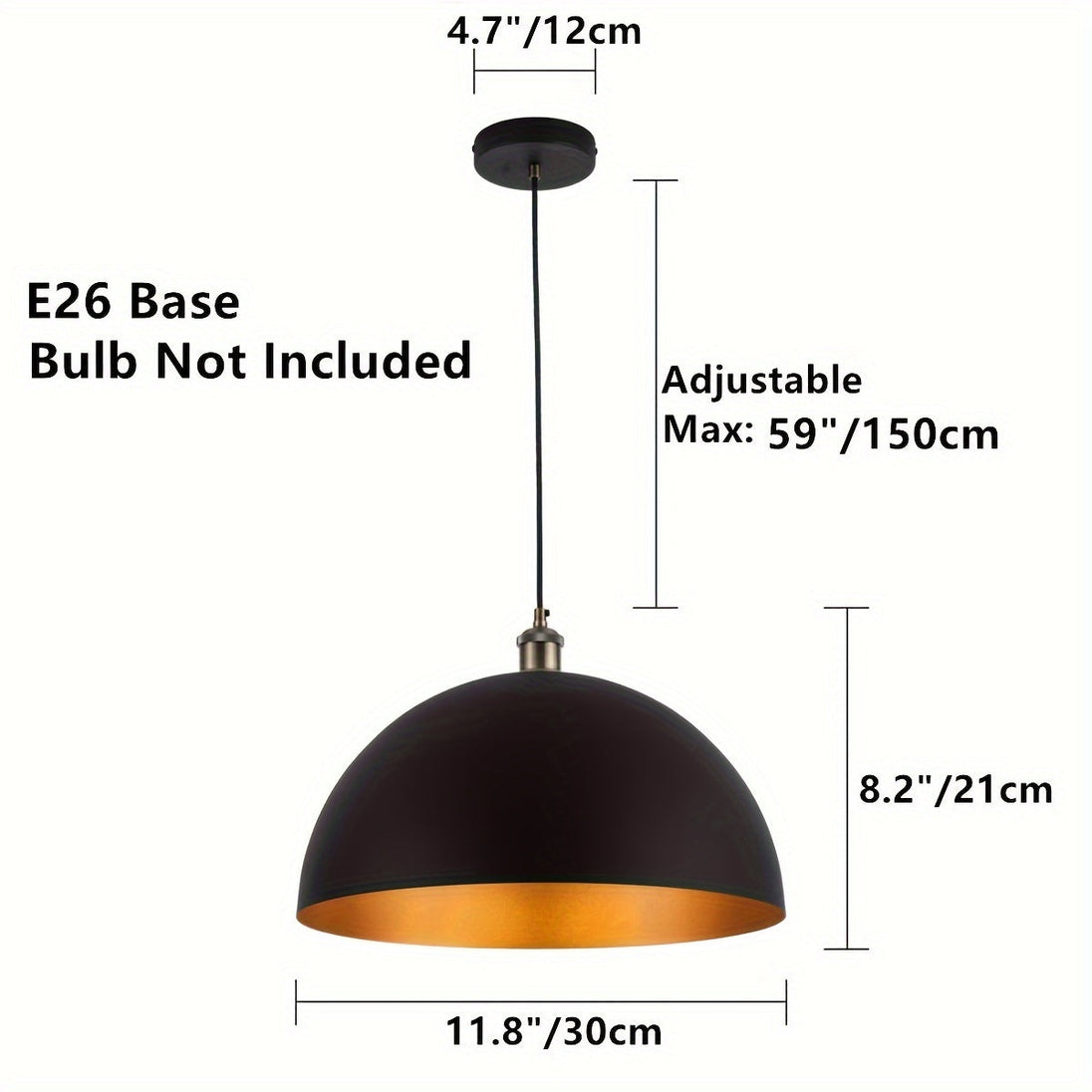 Industrial Iron Dome Pendant Light – size overview