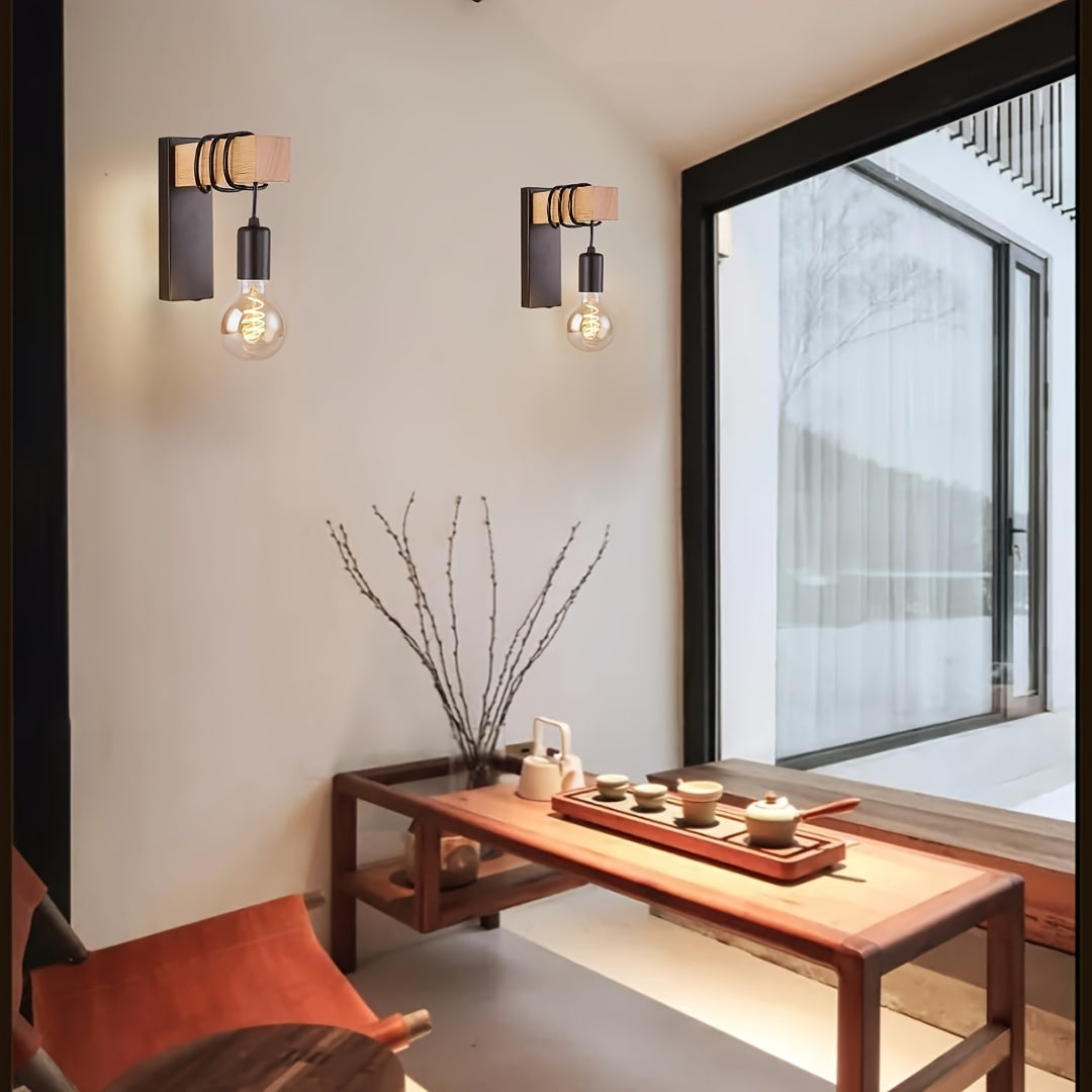 Industrial Metal and Wood Wall Light
