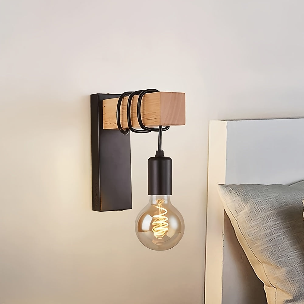 Industrial Metal and Wood Wall Light