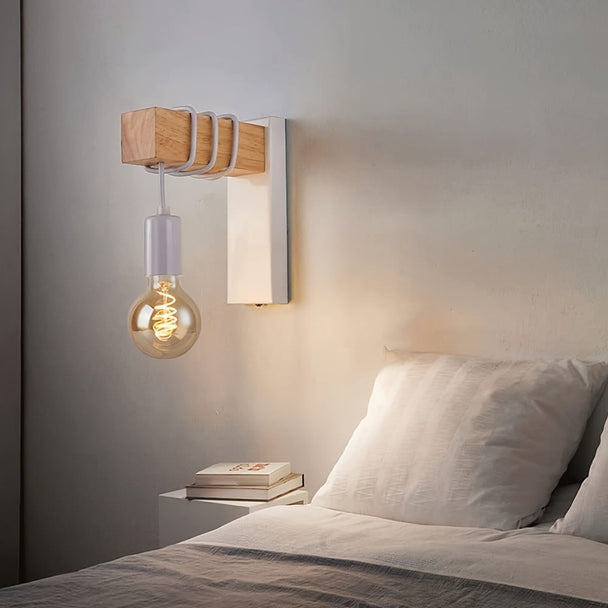 Industrial Metal and Wood Wall Light – White