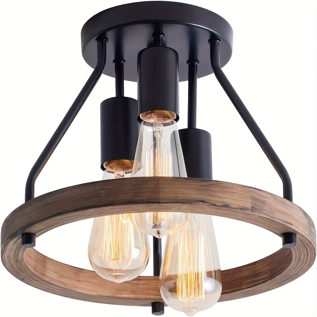Industrial Wood Ring 3-Light Ceiling Light