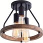 Industrial Wood Ring 3-Light Ceiling Light