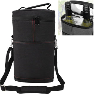Insulated Two-Bottle Wine Carrier Bag in Black