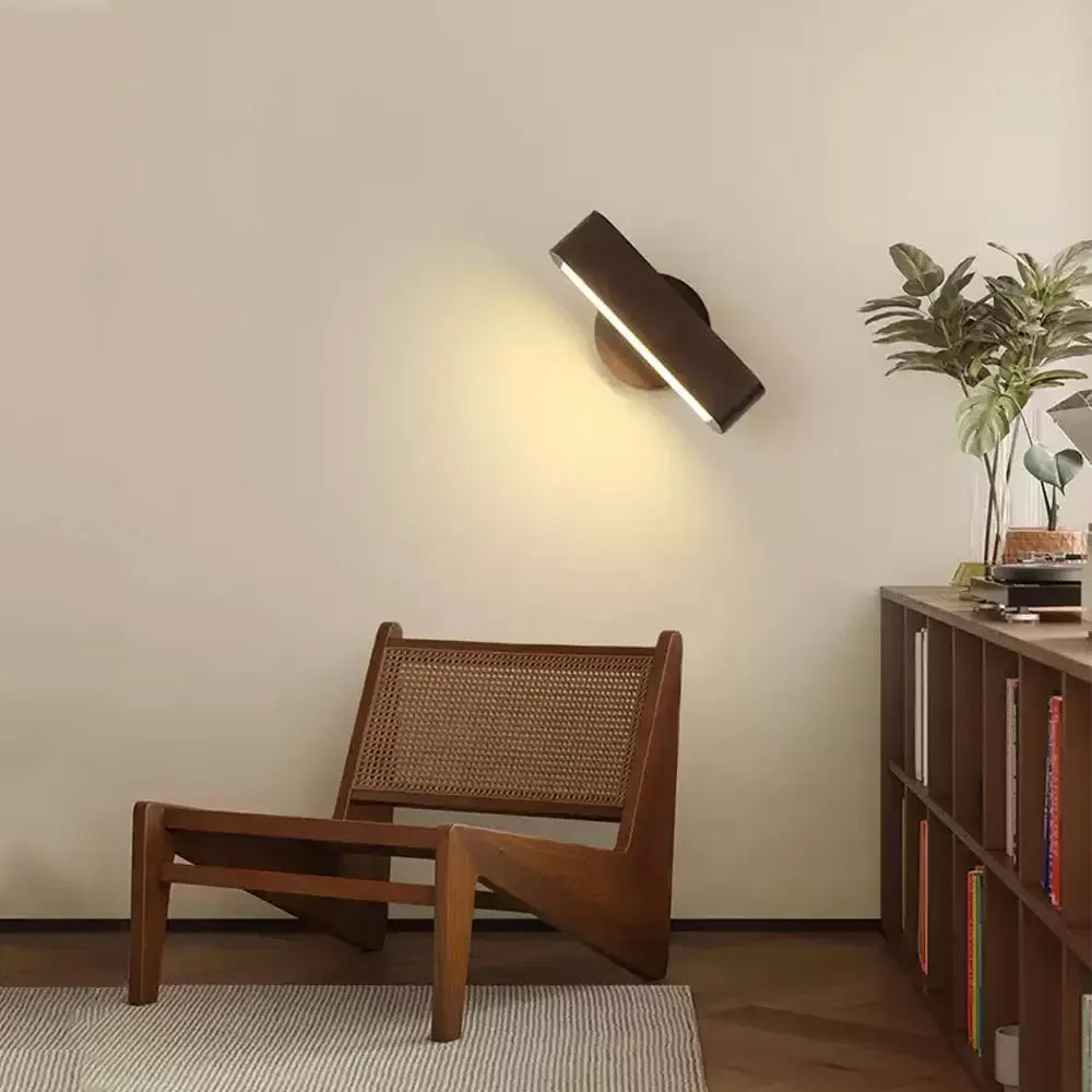 Rotating Wood and Aluminium Wall Lamp in Walnut
