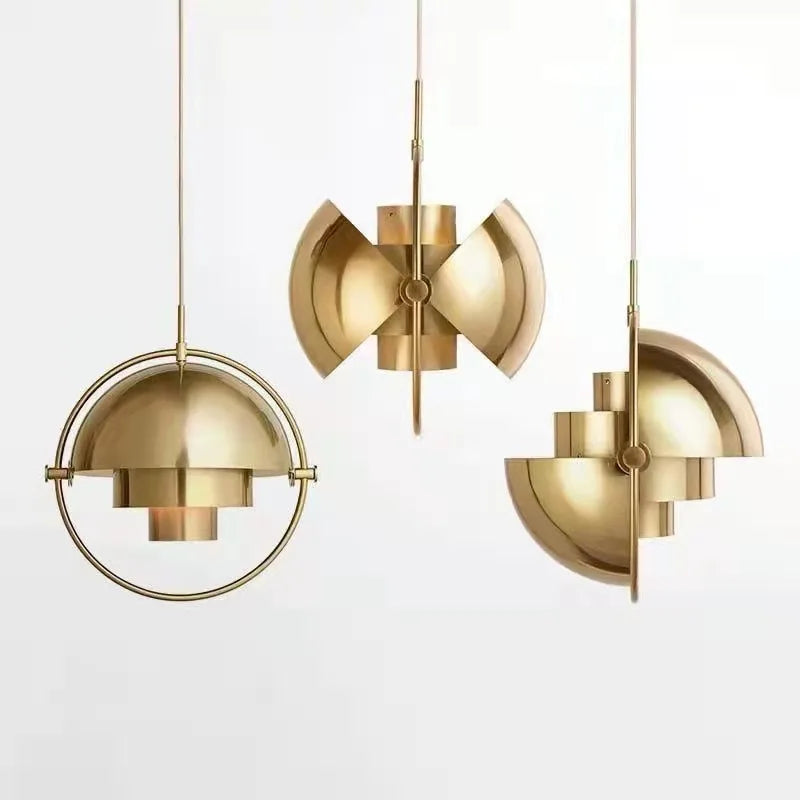 Layered Dome Pendant Light with Gold Ring
