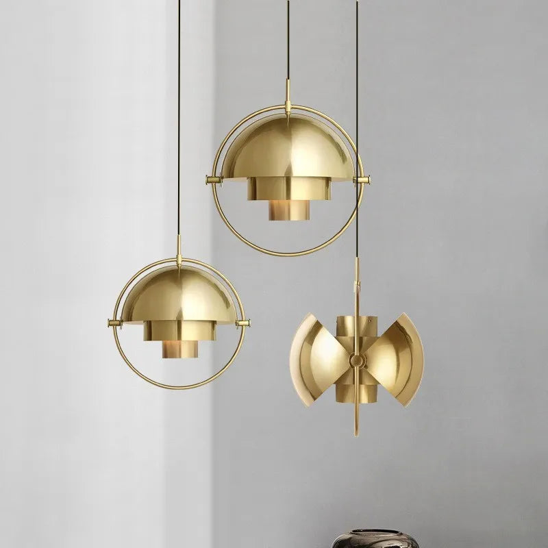 Layered Dome Pendant Light with Gold Ring