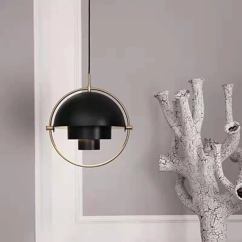 Layered Dome Pendant Light with Gold Ring