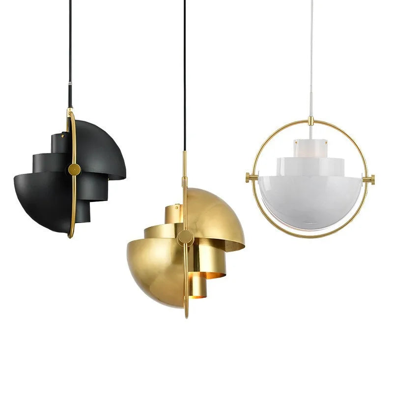 Layered Dome Pendant Light with Gold Ring