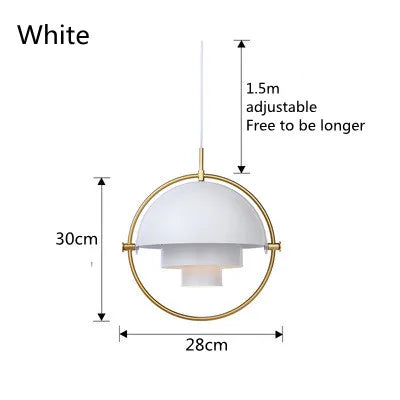 Layered Dome Pendant Light with Gold Ring – White