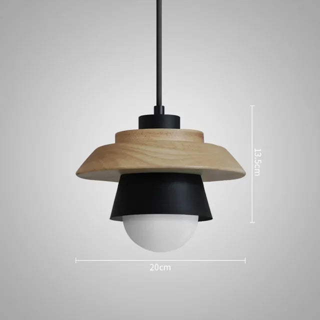 Layered Nordic Wood and Metal Pendant Light – Black