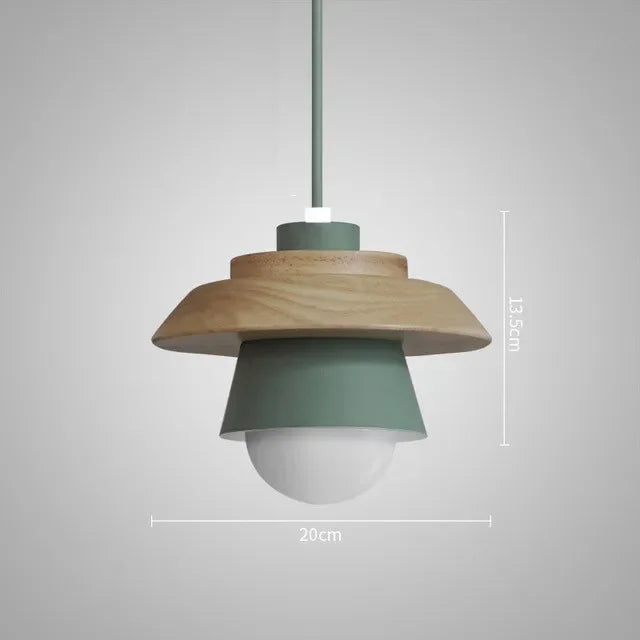 Layered Nordic Wood and Metal Pendant Light – Green