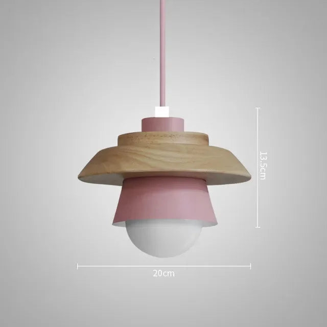 Layered Nordic Wood and Metal Pendant Light – Pink