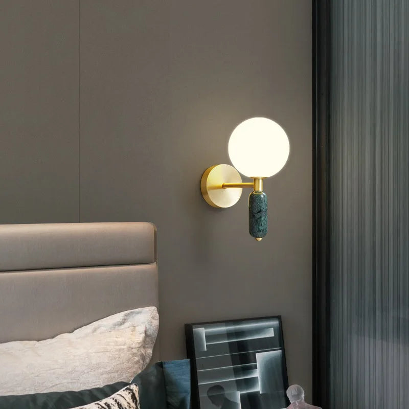 Marble and Frosted Glass Wall Sconce