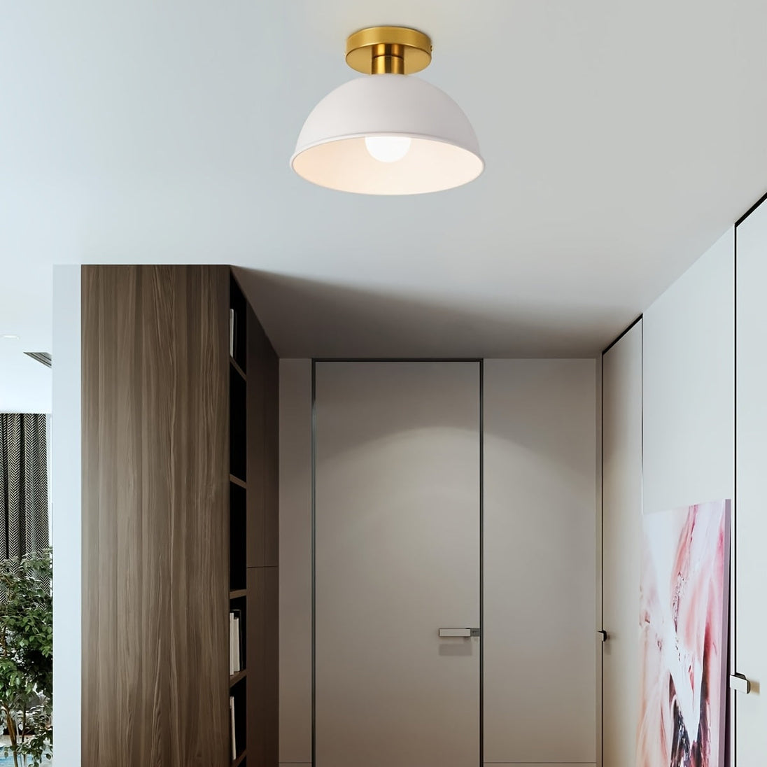 Matte Metal Semi-Flush Ceiling Light – White