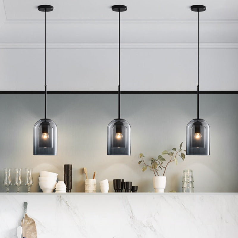 Mid-Century Double Glass Pendant Light – close-up