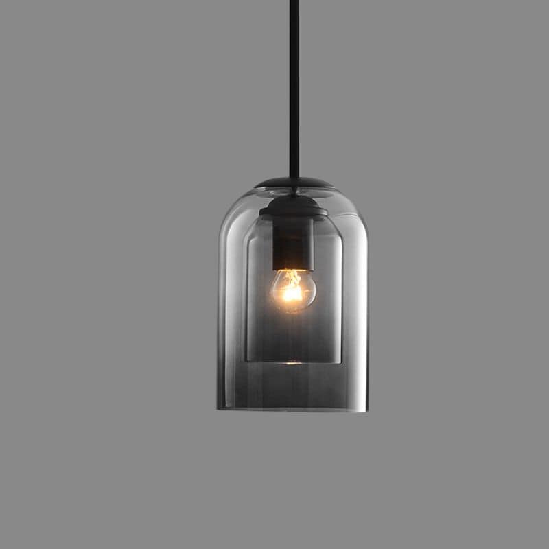 Mid-Century Double Glass Pendant Light in Smoke Grey