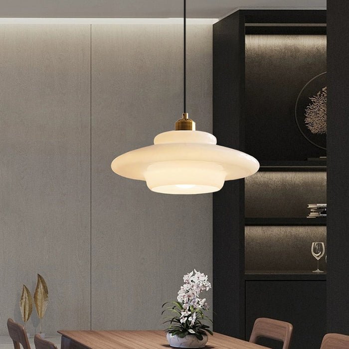 Milk Glass Pendant Light – in a room setting