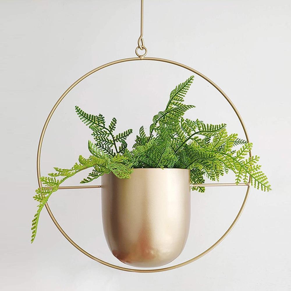 Hanging Plant Frame with Pot in Gold