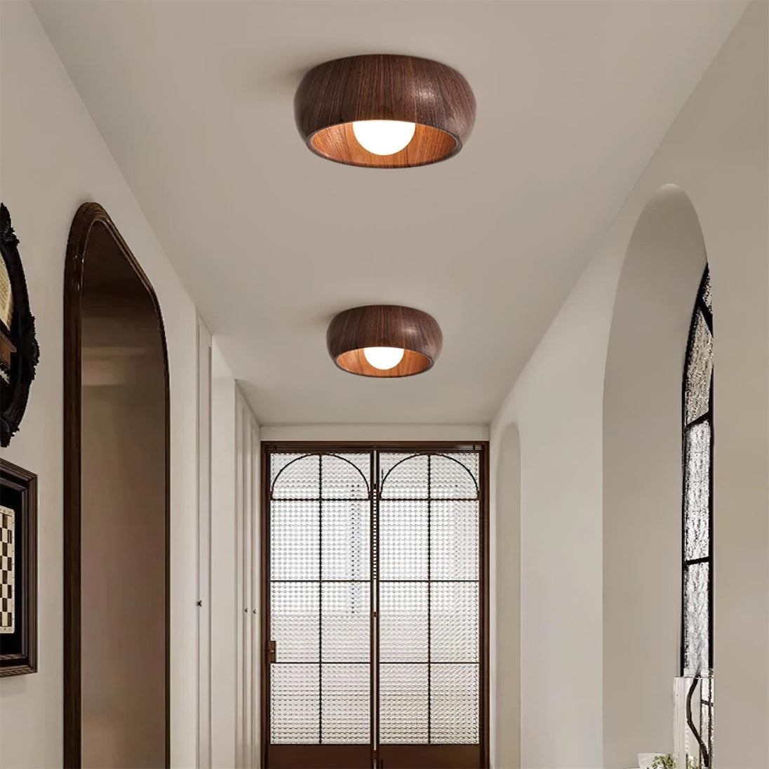 Round Wooden LED Ceiling Light – close-up