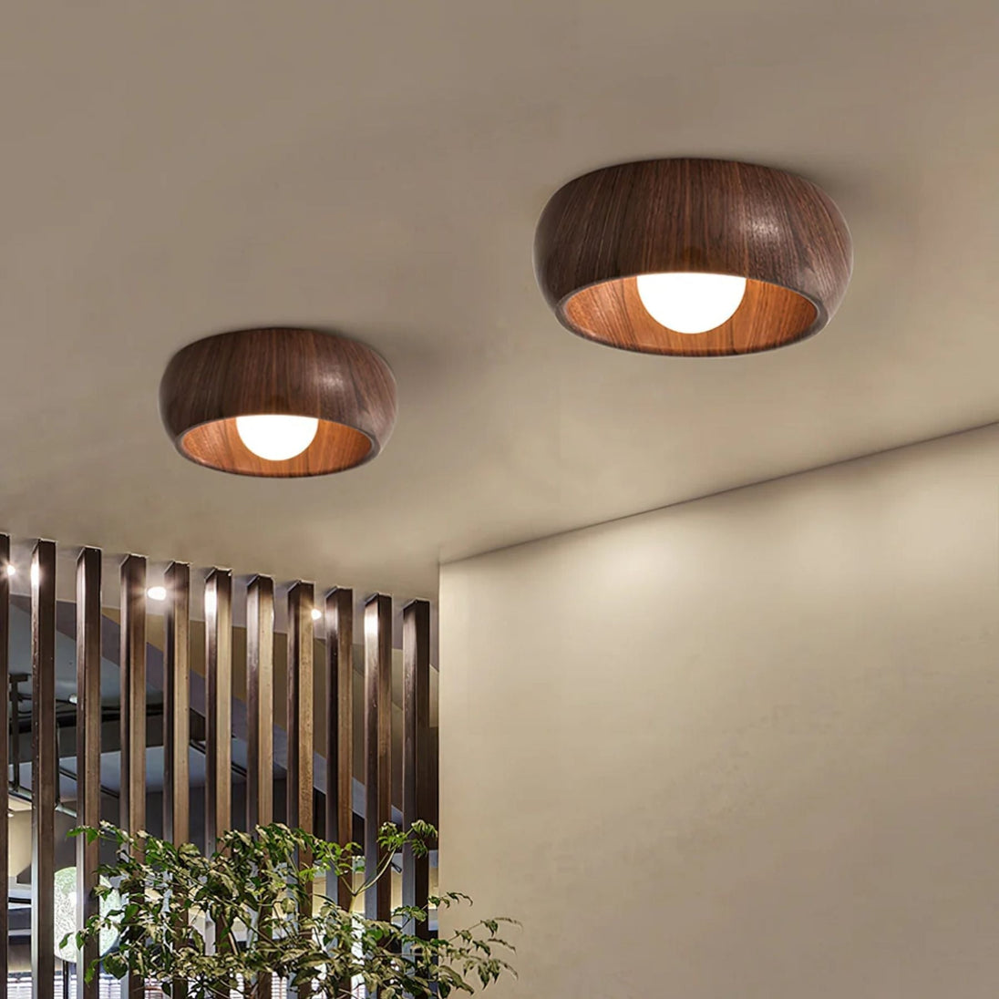 Round Wooden LED Ceiling Light – in a room setting