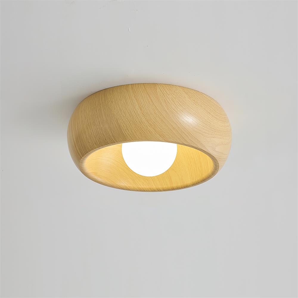 Round Wooden LED Ceiling Light in Natural Wood