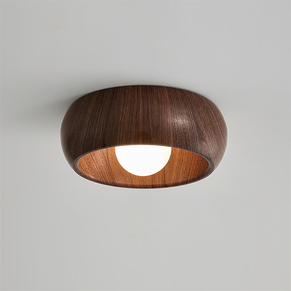 Round Wooden LED Ceiling Light in Walnut