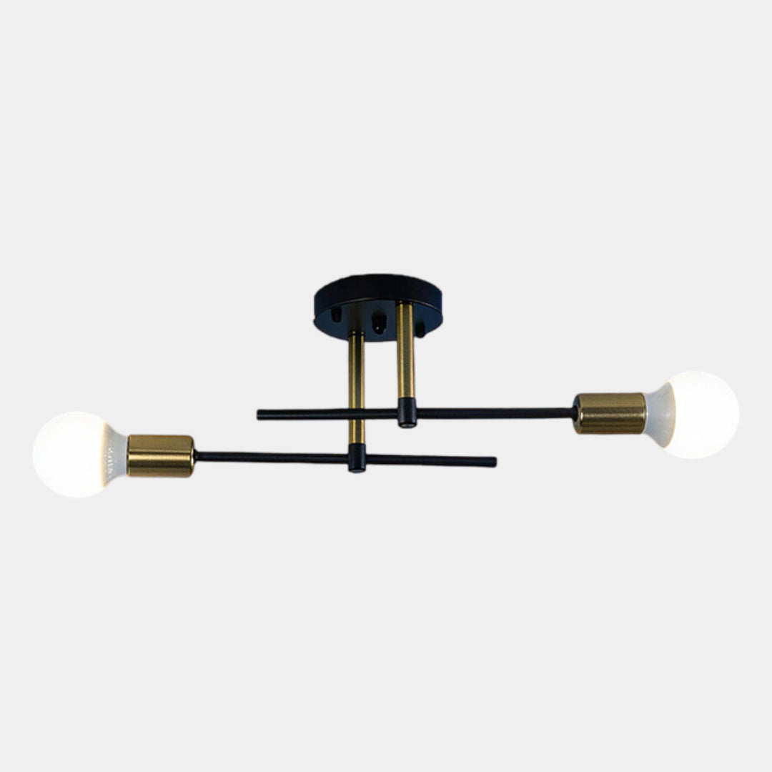 Iron 2-Light Ceiling Lamp in Black Gold