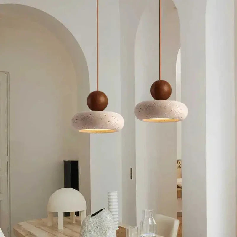 Natural Stone and Wood Mini Pendant Light