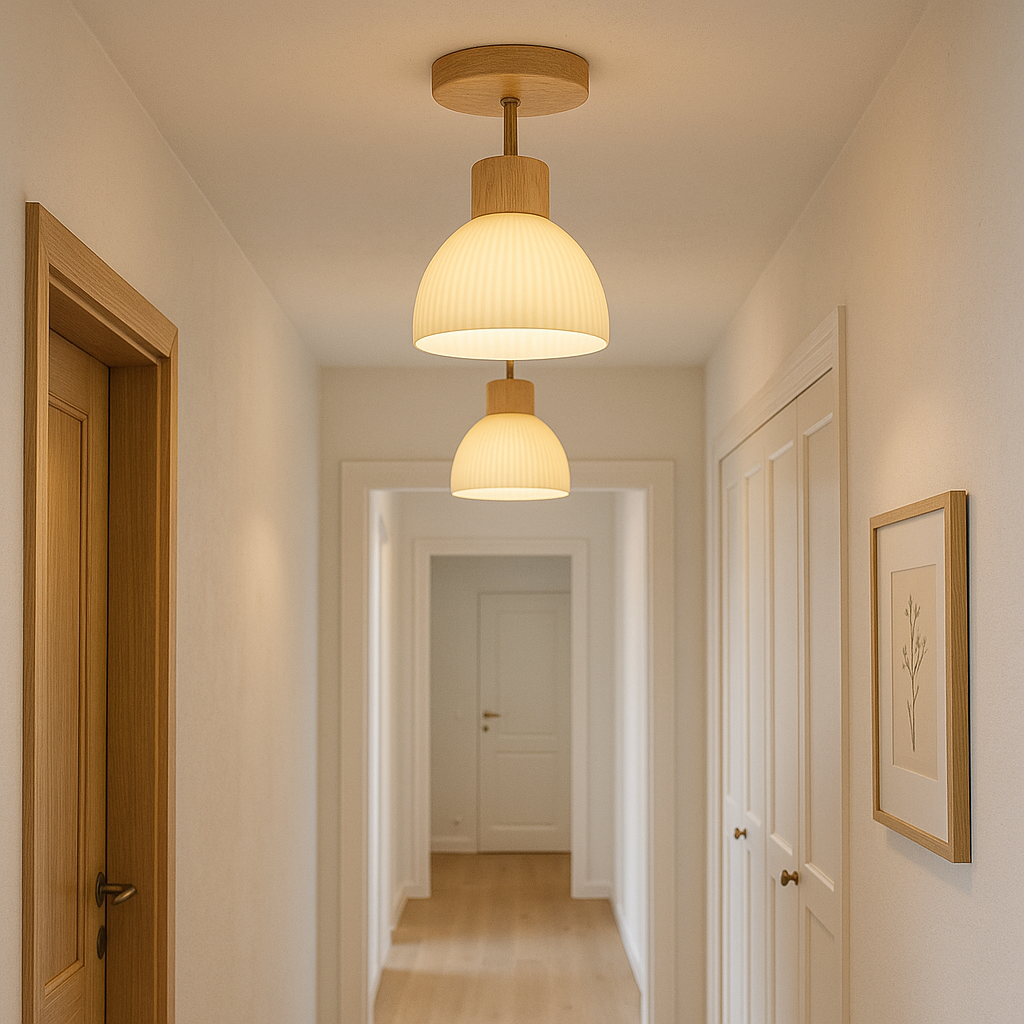 Wood and Glass Ceiling Light – detail view