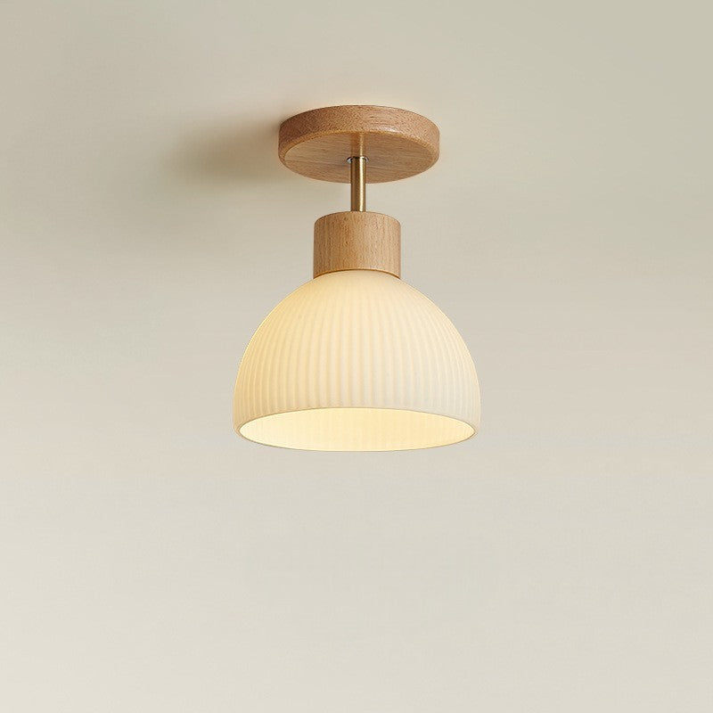 Wood and Glass Ceiling Light – close-up