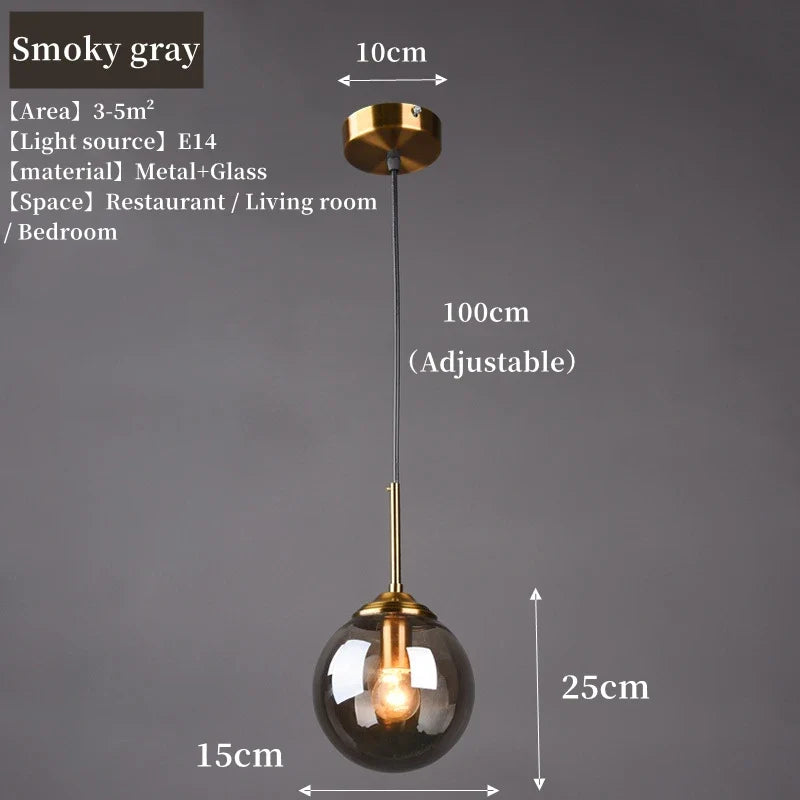 Nordic Glass Globe Mini Pendant Light – Smoke Grey