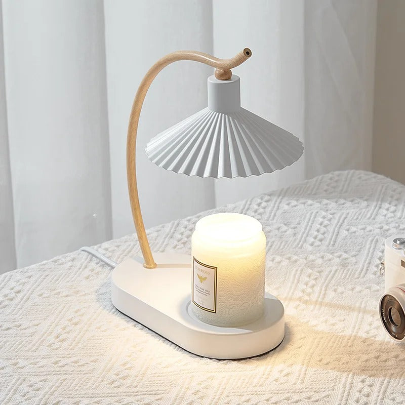 Metal and Wood Candle Warmer Lamp in White