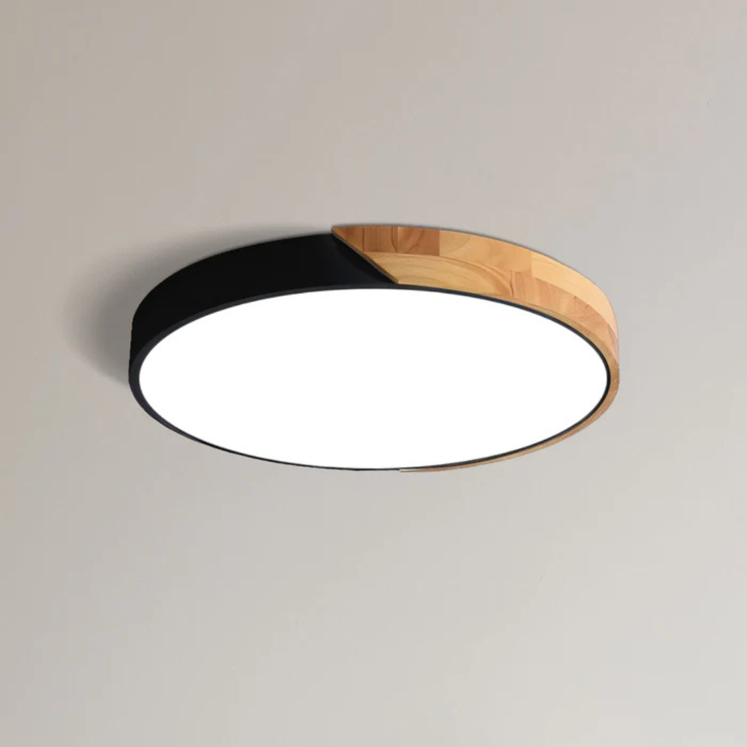 Metal and Wood LED Ceiling Light in Black