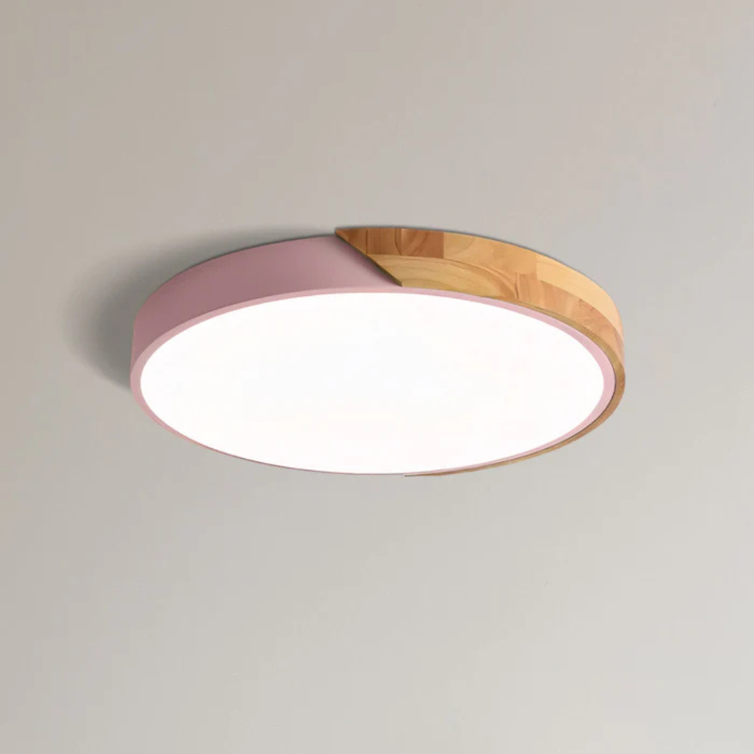 Metal and Wood LED Ceiling Light in Pink