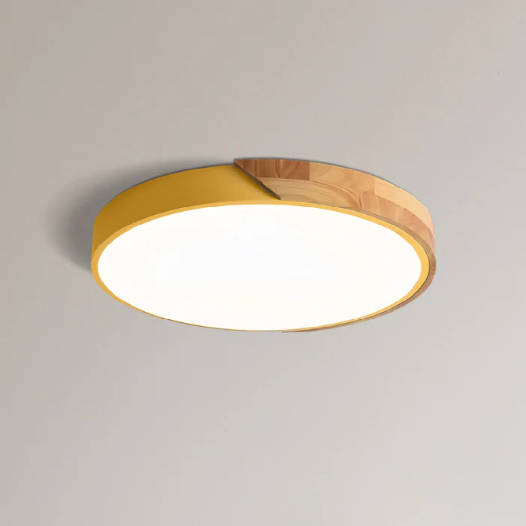 Metal and Wood LED Ceiling Light in Yellow