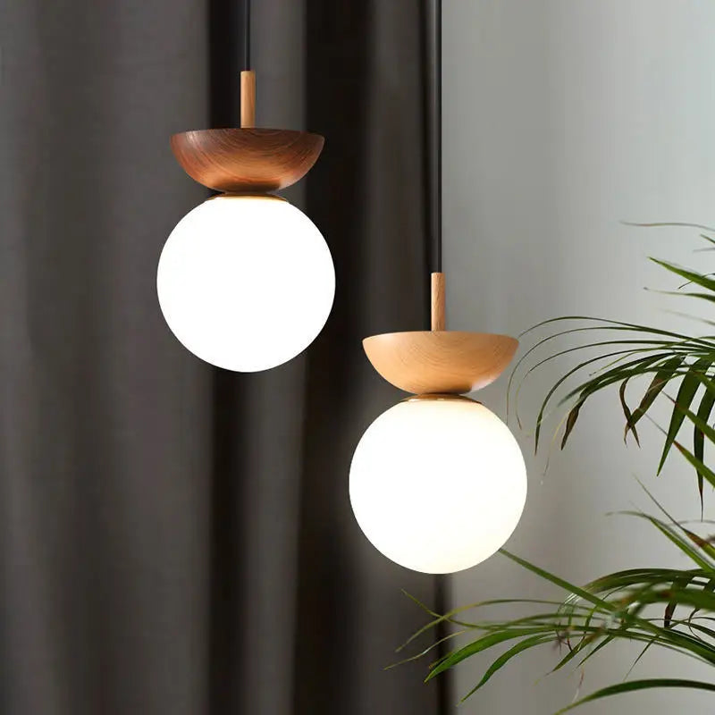 Opal Glass Globe Light with Wood Finish