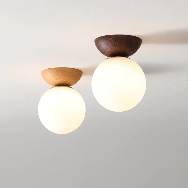 Opal Glass Globe Light with Wood Finish