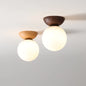 Opal Glass Globe Light with Wood Finish