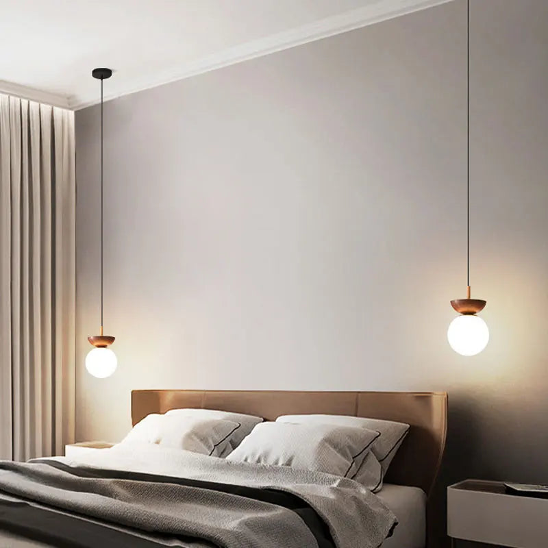 Opal Glass Globe Light with Wood Finish
