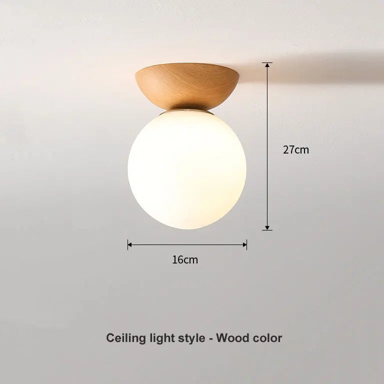 Opal Glass Globe Light with Wood Finish – Natural Wood – Ceiling