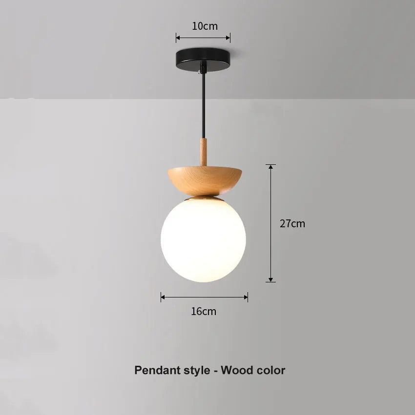 Opal Glass Globe Light with Wood Finish – Natural Wood – Pendant