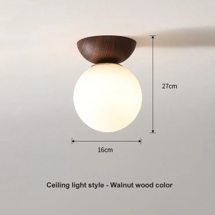 Opal Glass Globe Light with Wood Finish – Walnut – Ceiling