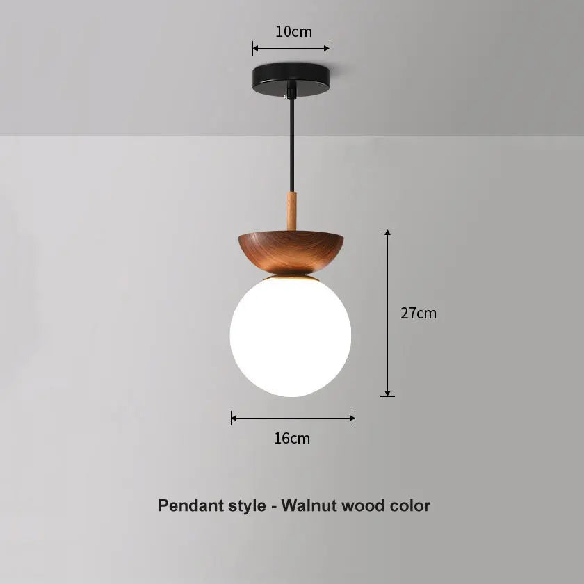 Opal Glass Globe Light with Wood Finish – Walnut – Pendant