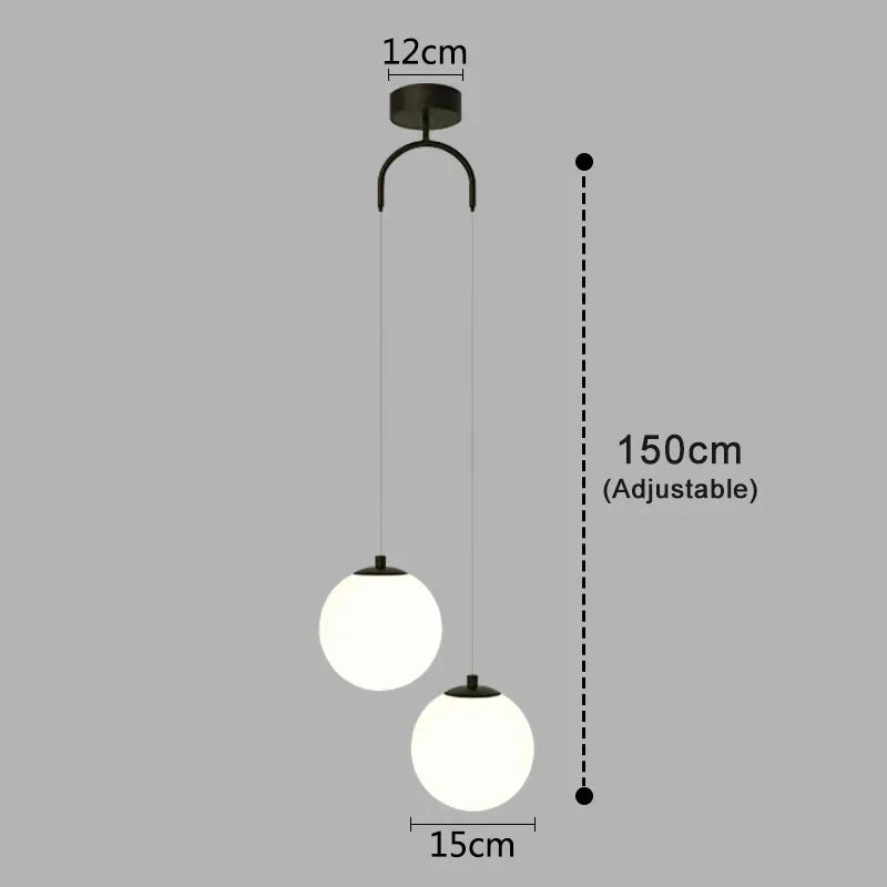 Opal Glass Globe Pendant Light – Black – 2 Globes