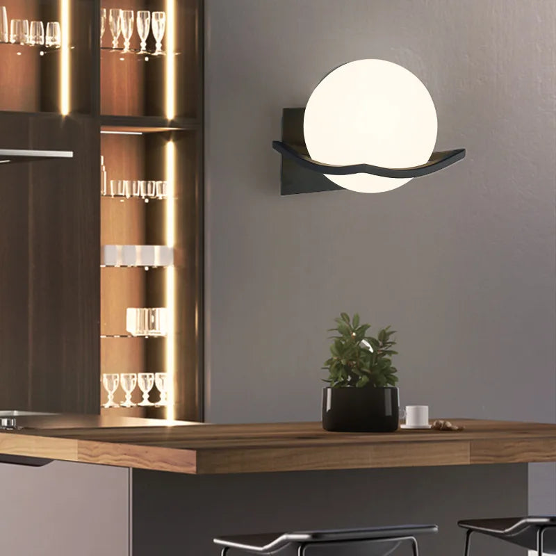 Opal Glass Globe Wall Sconce – Black