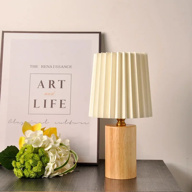 Pleated Shade Table Lamp – Natural Wood