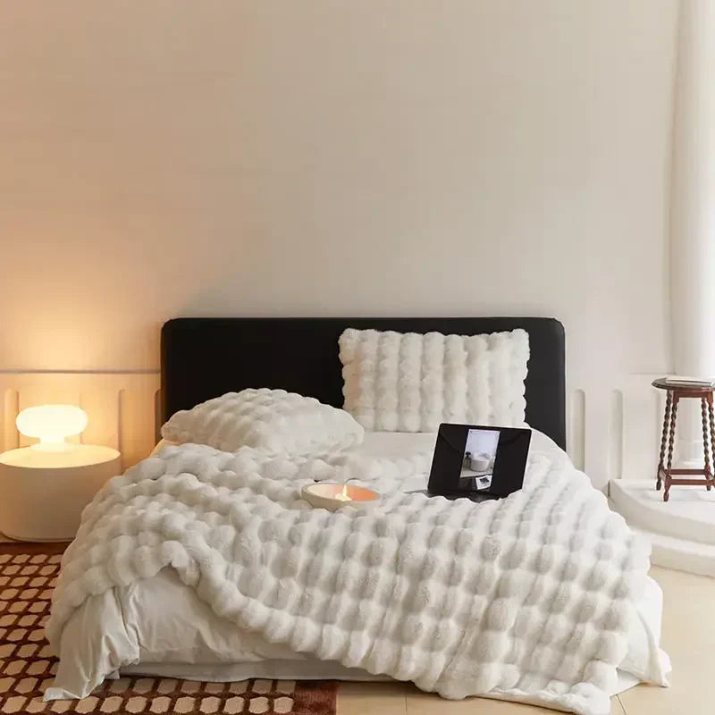 Plush Faux Fur Throw Blanket in light brown