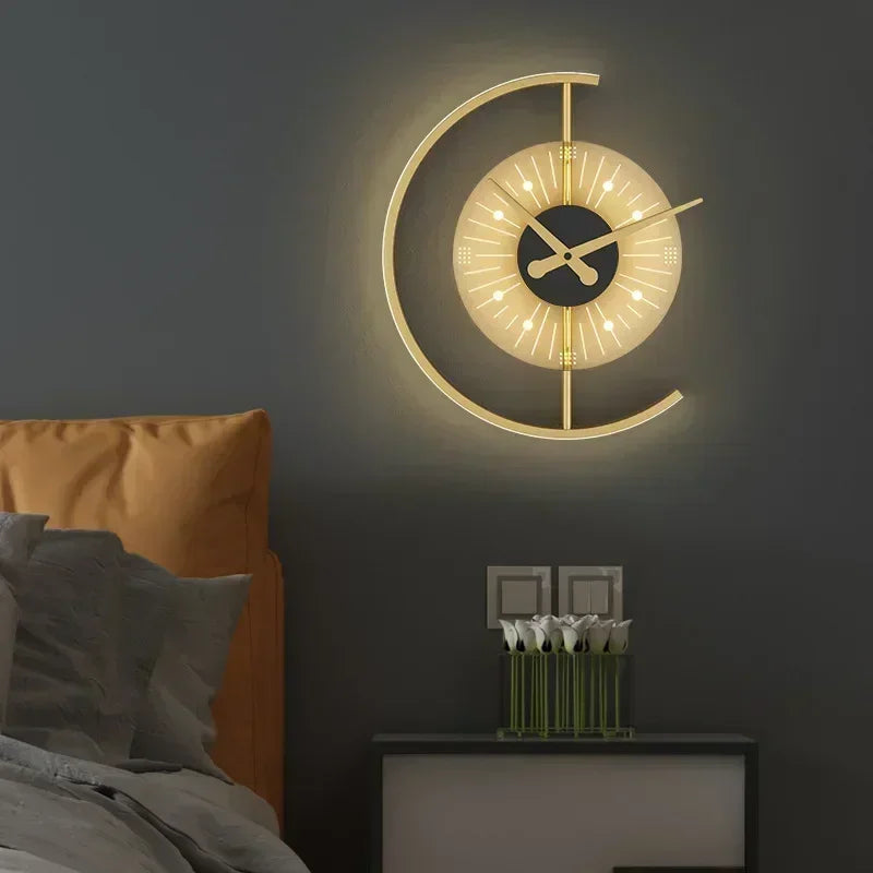 Gold LED Wall Light with Clock – product photo